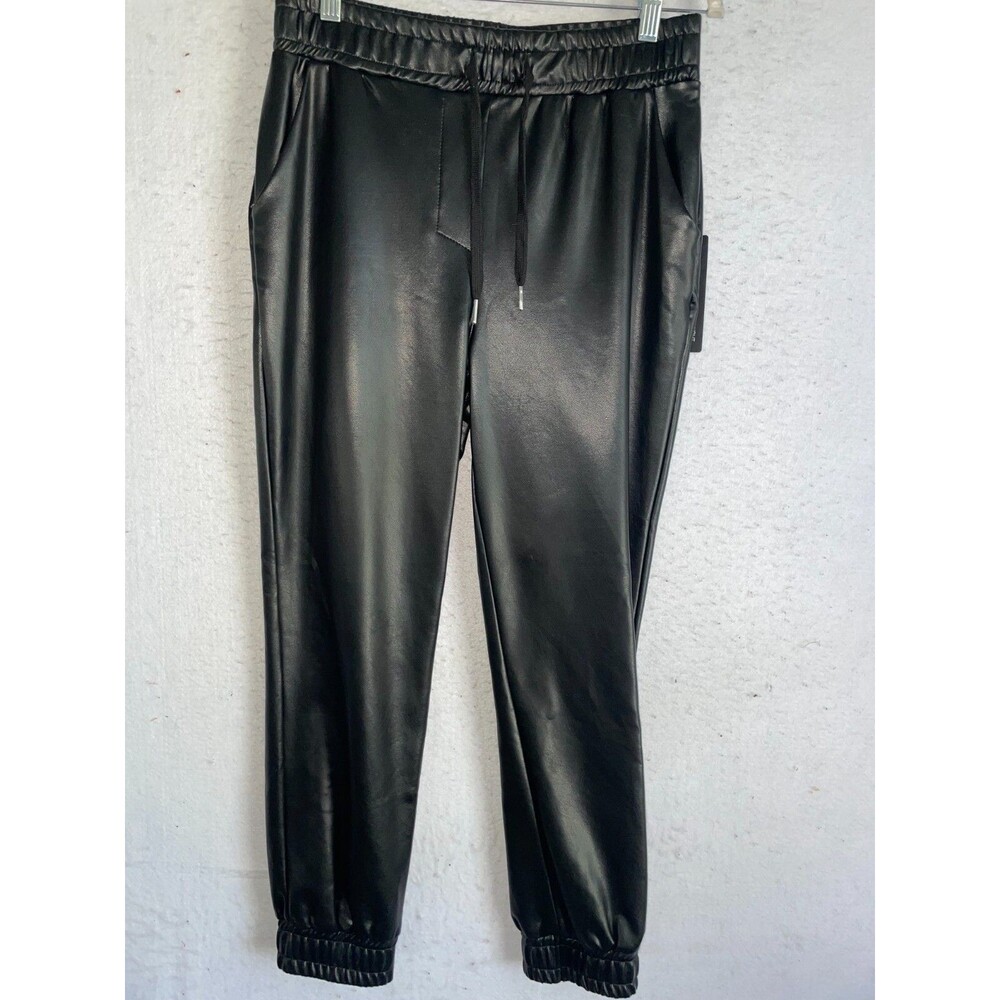 NWT Joseph Ribkoff Black Faux Leather Joggers 8 Droit Straight